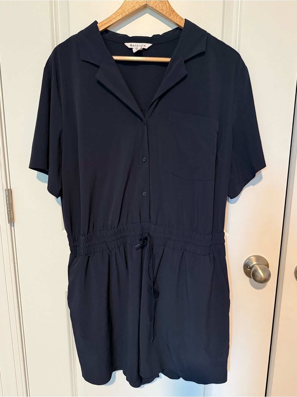 Athleta Navy XL Short-Sleeve Drawstring Romper